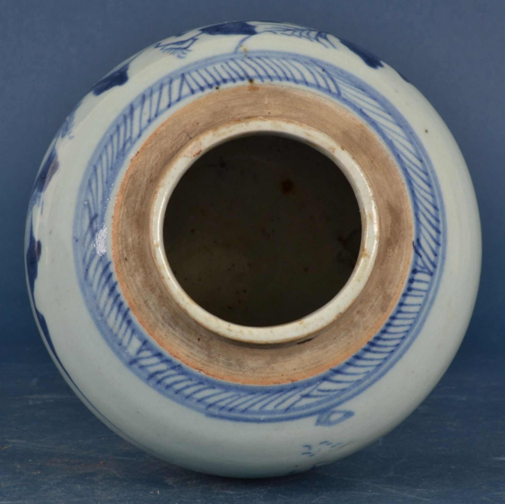 Antiker, chinesischer Ingwer-Jar/Ingwer-Topf. Blau-grauer Landschaftsdekor, alter vom Boden in die - Bild 7 aus 12