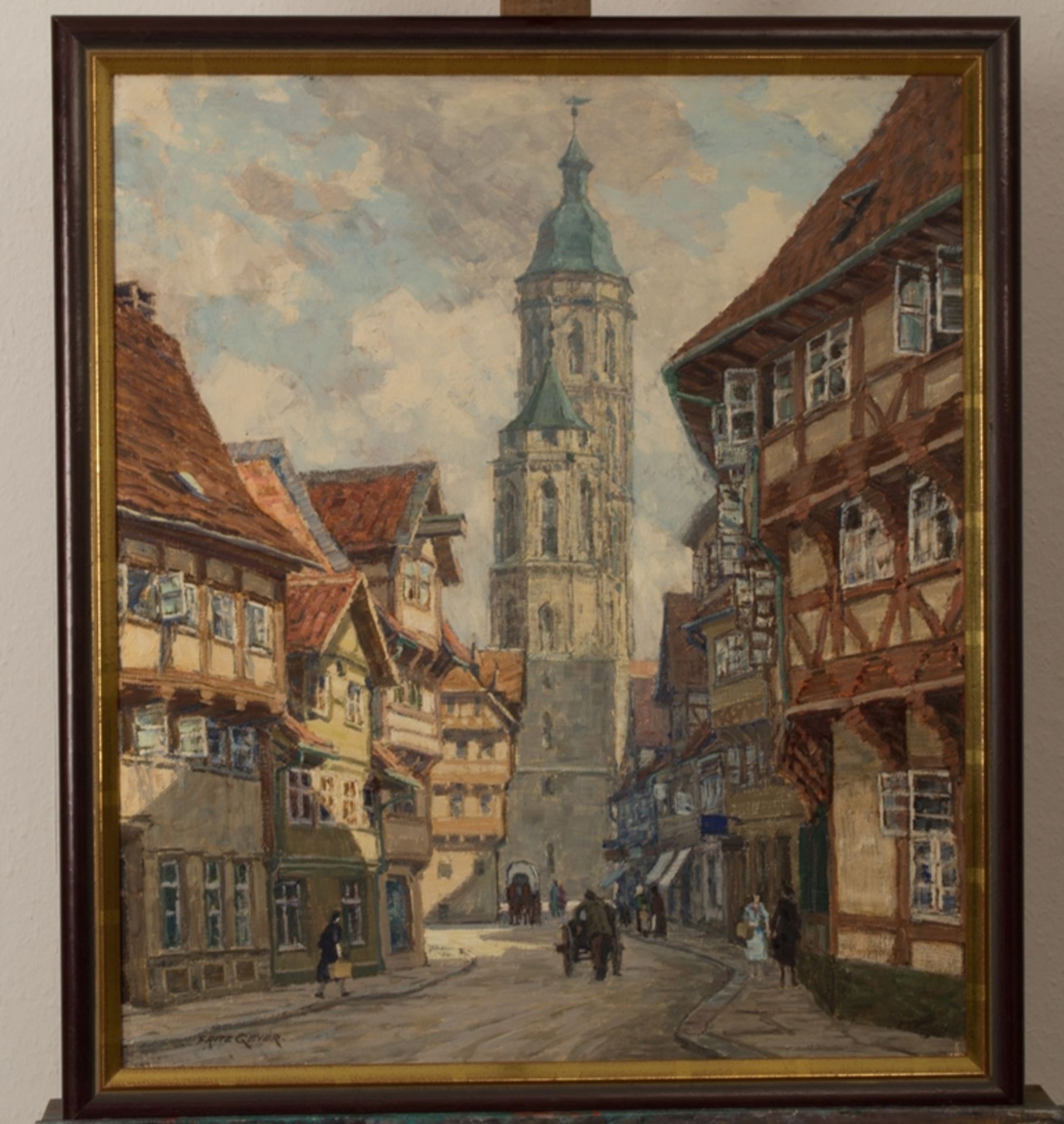 "Braunschweig: Wollmarkt und Andreaskirche" - Gemälde, Öl auf Leinwand, ca. 71 x 61 cm, links