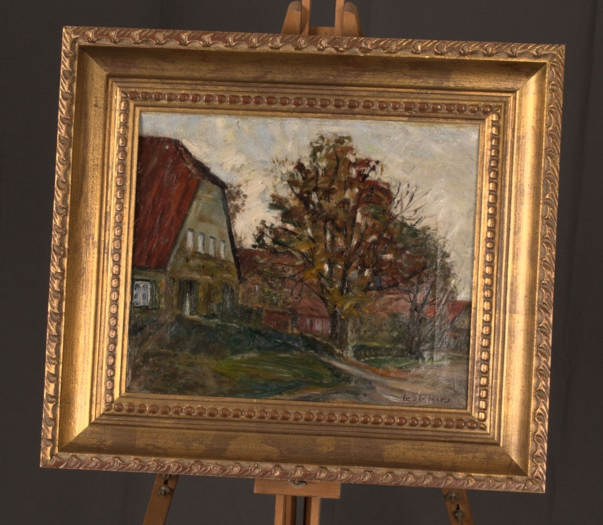 "Häuserzeile" - Gemälde, Öl auf Leinwand, ca. 30 x 36 cm, signiert G. Siemers = Gertrud Siemers ( - Bild 7 aus 7