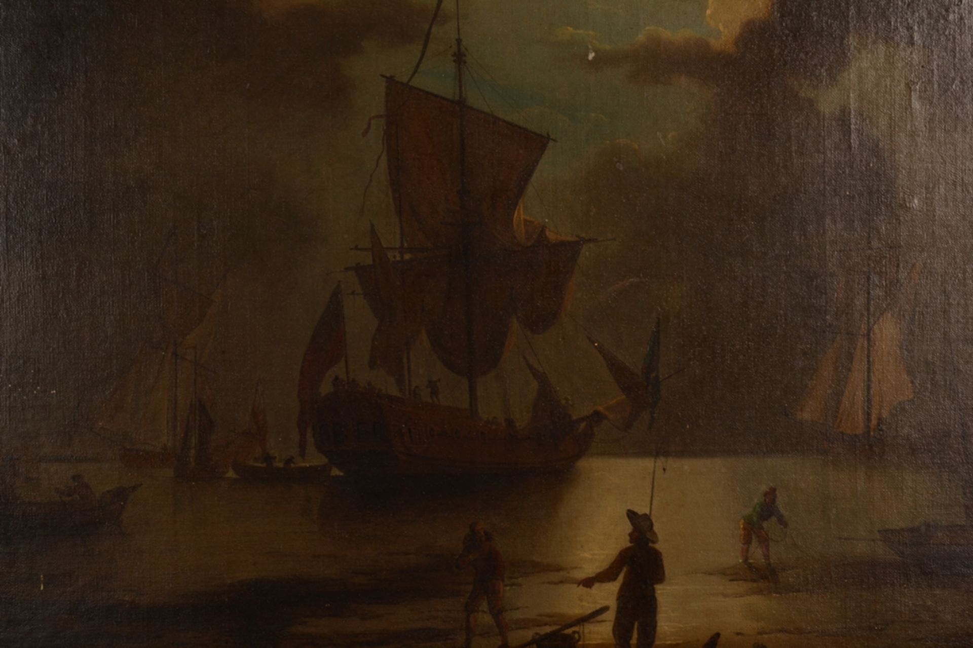 "Vor der Küste" liegendes Segelschiff. Gemälde, Öl auf Leinwand, unsignierte historisierende, - Bild 4 aus 25