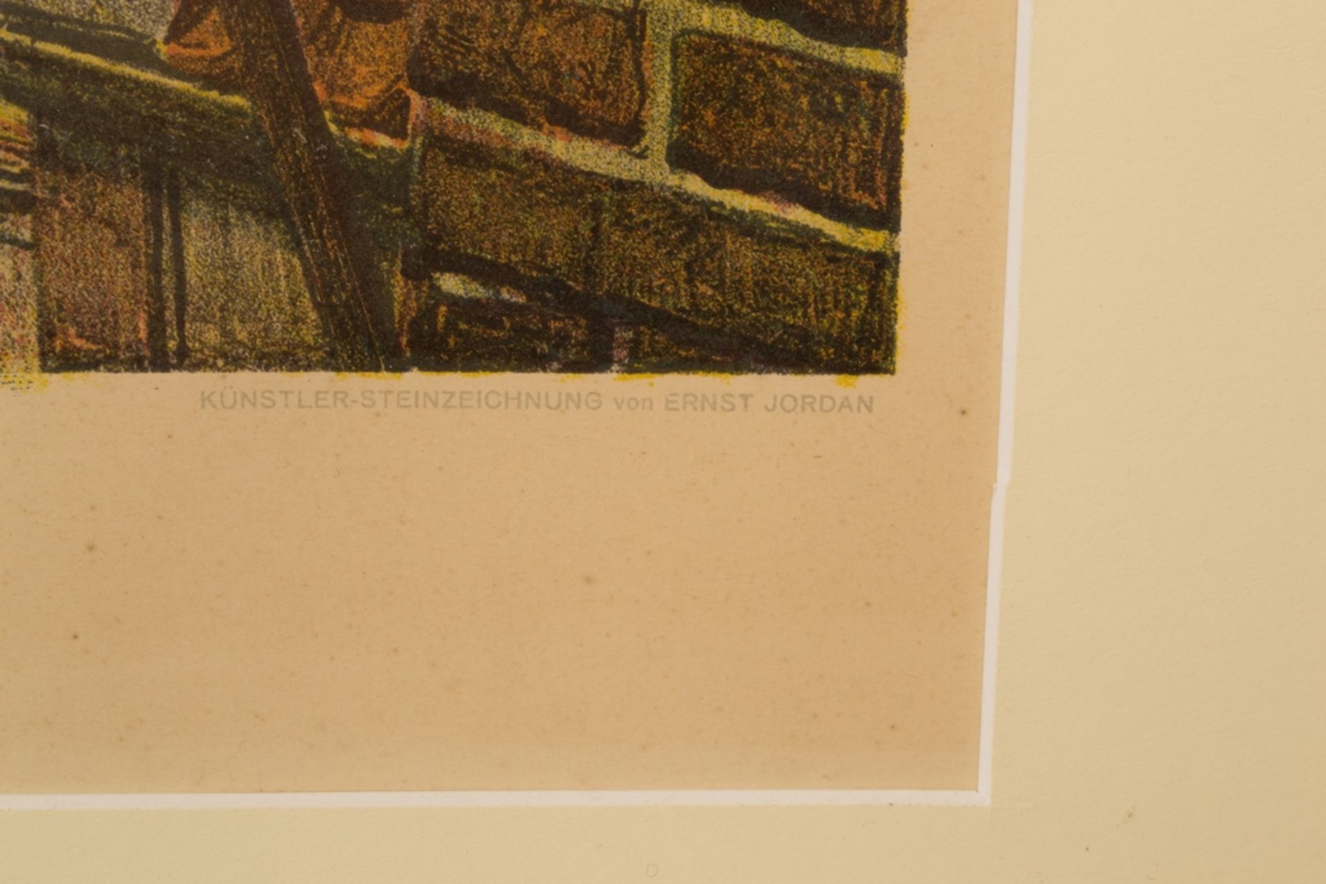 "Stadtturm", hinter Glas gerahmte farbige Steinzeichnung von Ernst Jordan, Hannover. Abb. ca. 47,5 x - Image 5 of 8