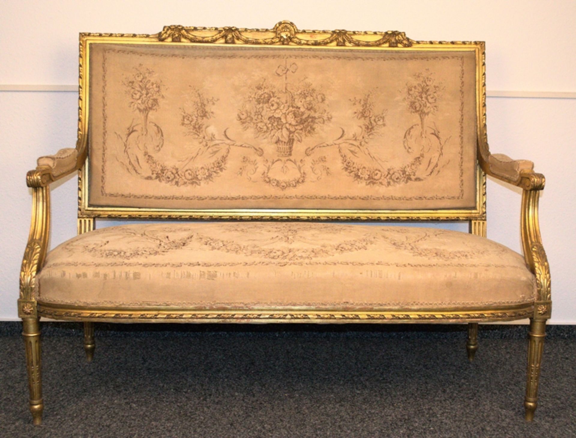 Prachtvolles Kanapee, Louis XVI-Stil, Frankreich um 1890. Zweisitzige, gepolsterte Sitzbank,