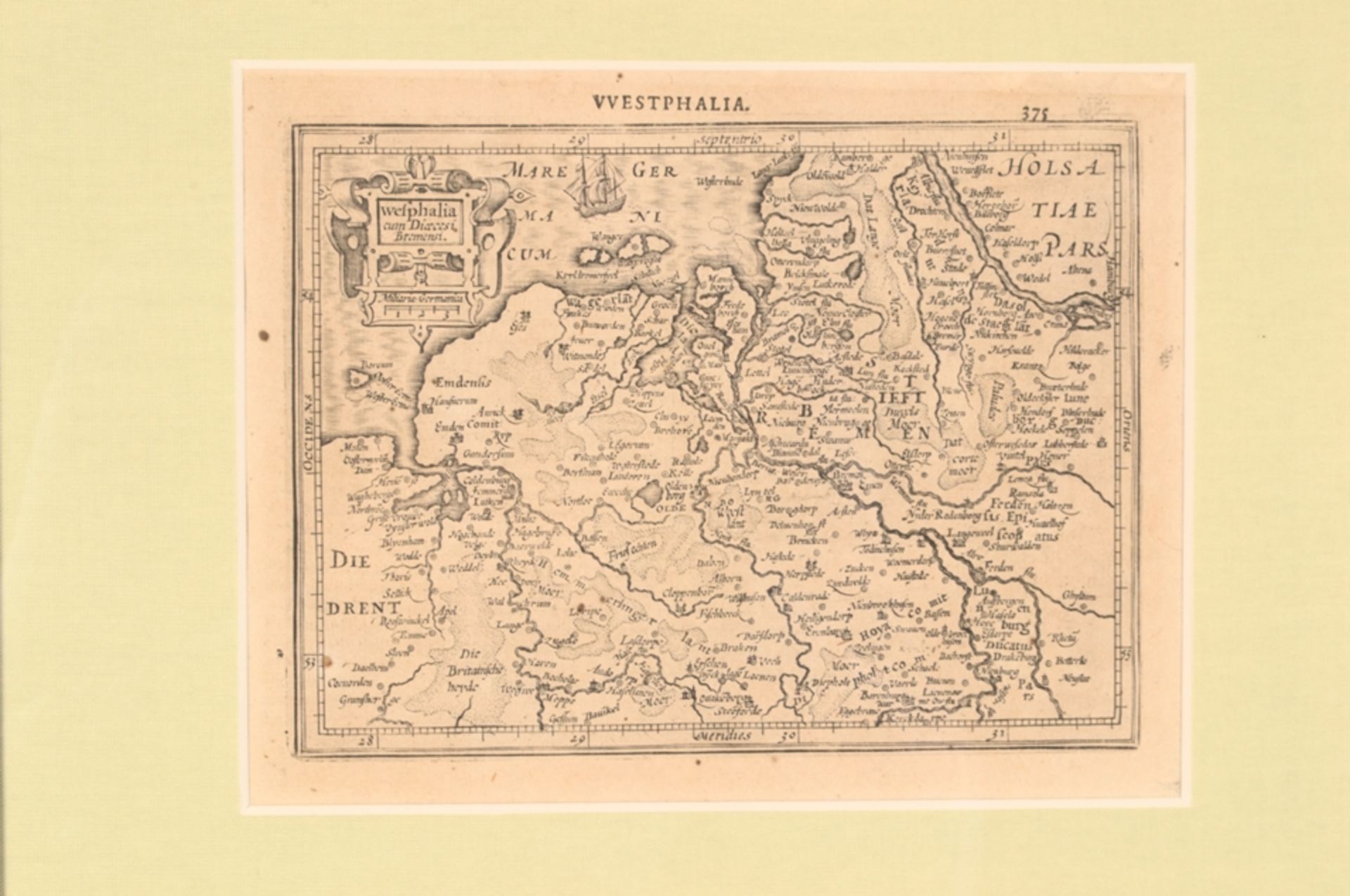 Paar identisch hochwertig gerahmter Kupferstich-Karten des 17. oder 18. Jhd's, bez.:" VVESTPHALIA" & - Image 2 of 5