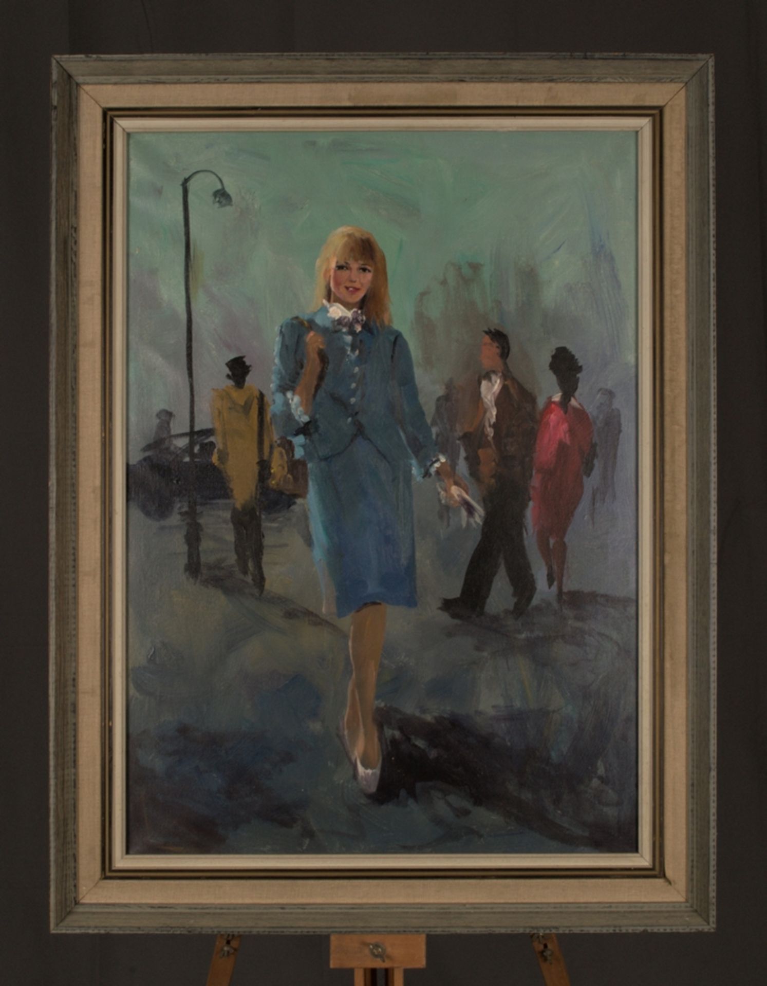 "Stewardess". Gemälde, Öl auf Leinwand, ca. 70 x 50 cm, unsignierte, akademische Malweise der 1960er