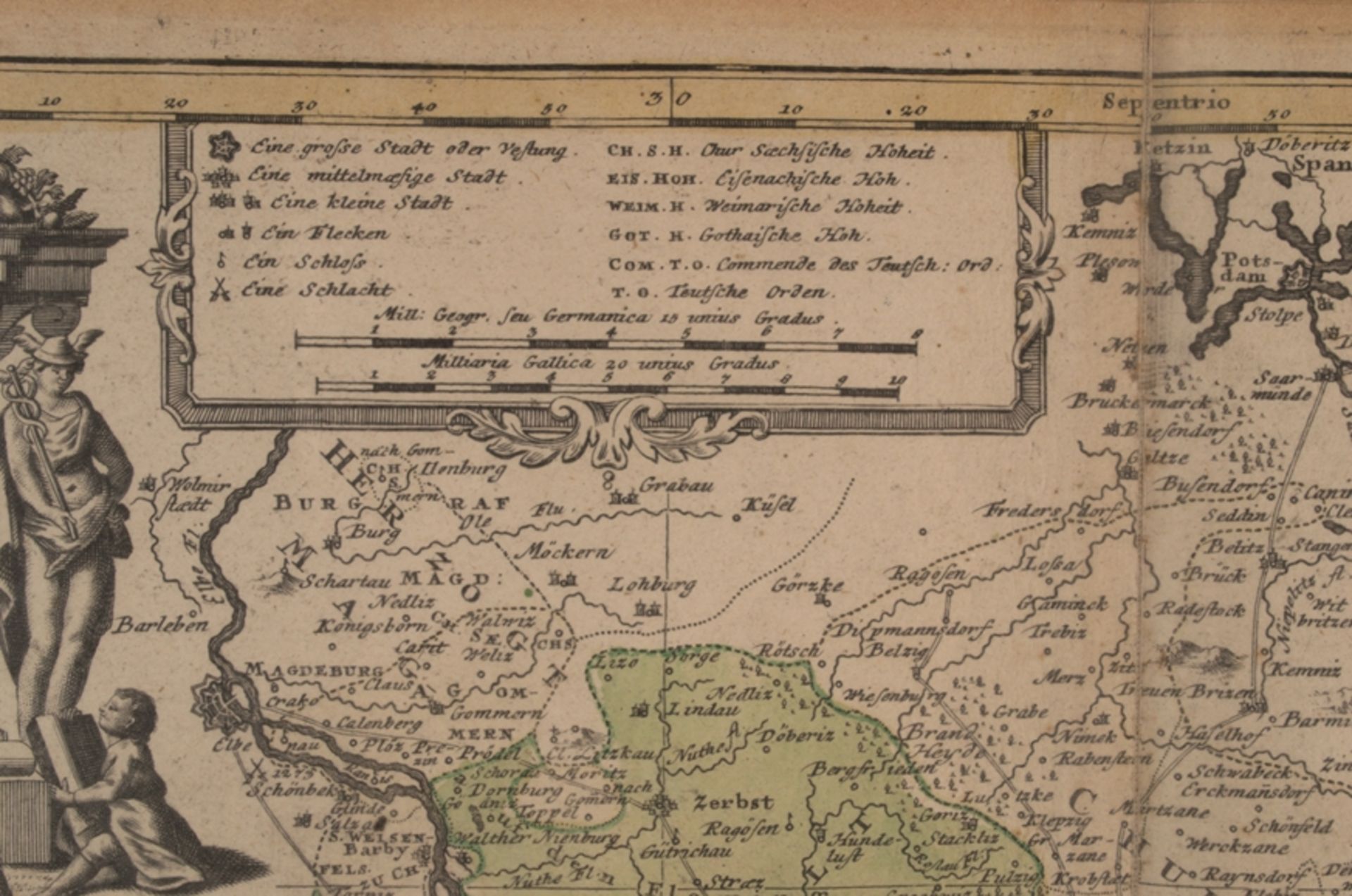 "CIRCULI SUPE SAXONIAE" - hinter Glas gerahmte, teilkolorierte Kupferstichkarte von Homanns Erben, - Image 6 of 8