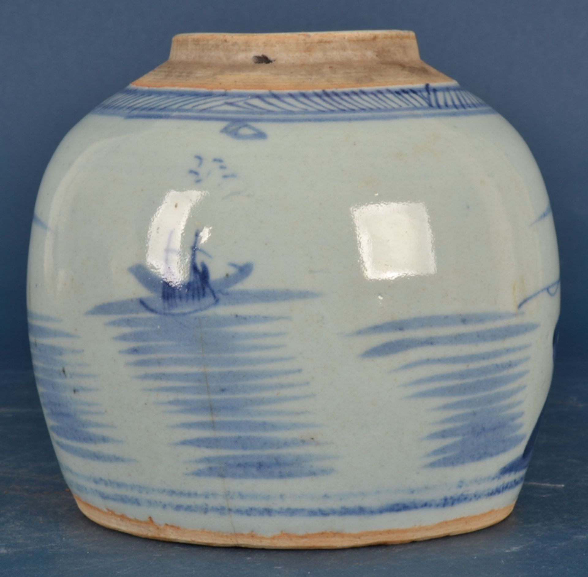 Antiker, chinesischer Ingwer-Jar/Ingwer-Topf. Blau-grauer Landschaftsdekor, alter vom Boden in die - Bild 3 aus 12