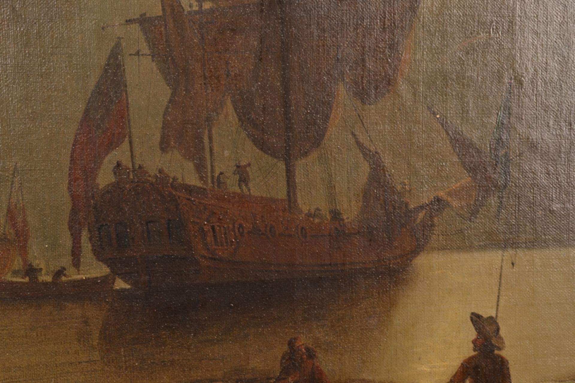 "Vor der Küste" liegendes Segelschiff. Gemälde, Öl auf Leinwand, unsignierte historisierende, - Bild 22 aus 25