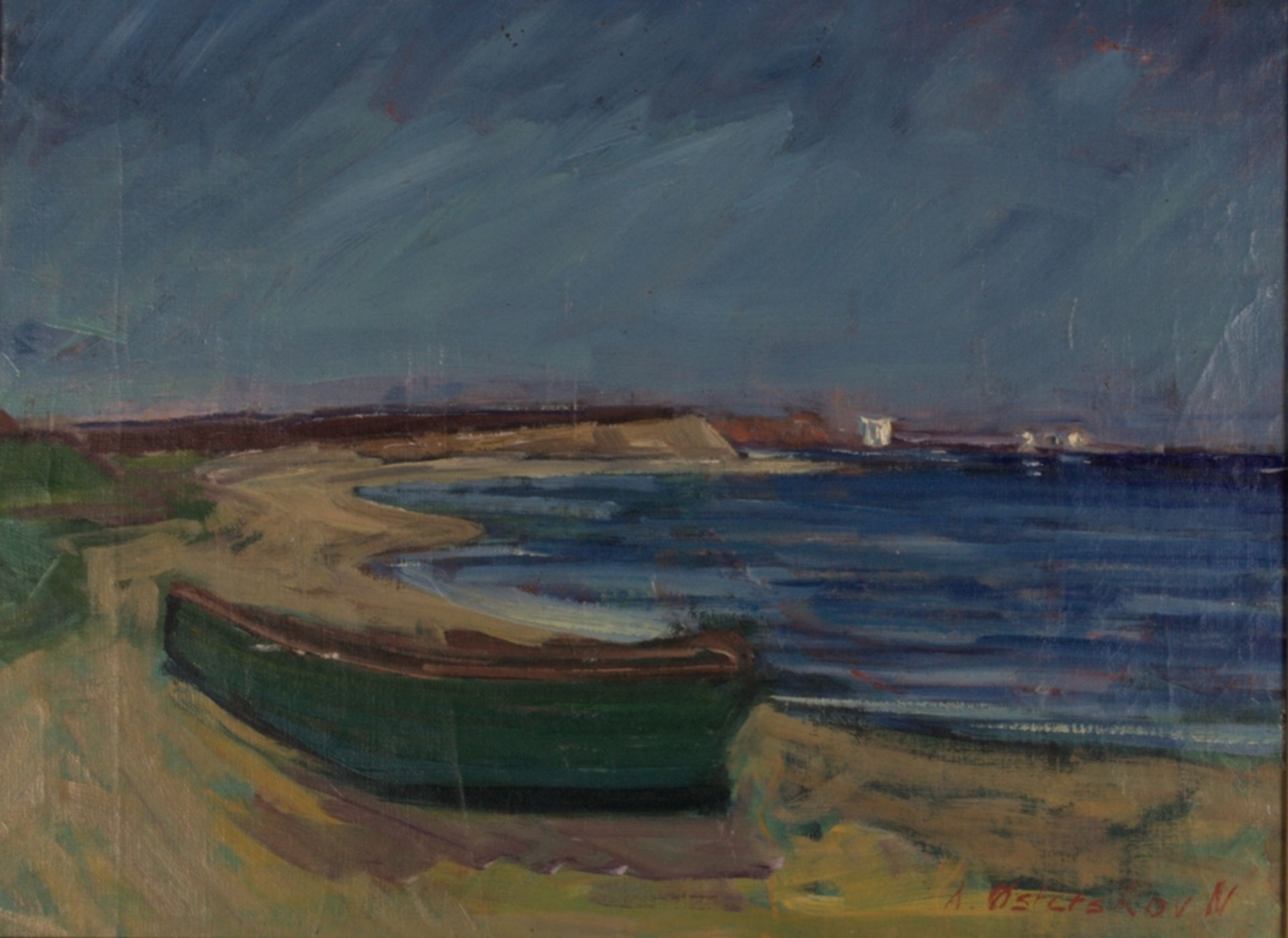 "Am Strand" - Gemälde des norwegischen Künstlers A. Osterskov. Öl auf Leinwand, ca. 40 x 52 cm, - Image 4 of 6