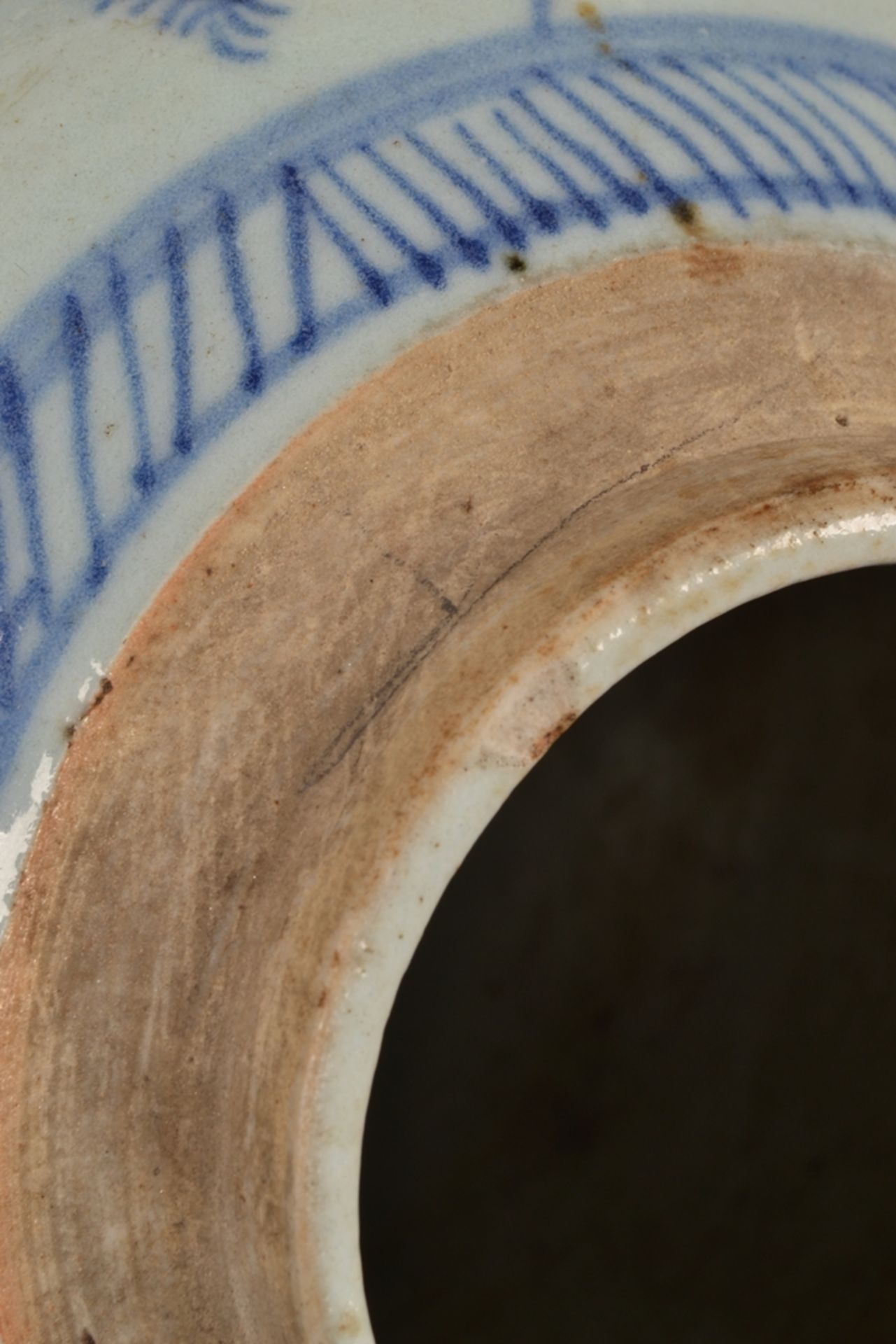 Antiker, chinesischer Ingwer-Jar/Ingwer-Topf. Blau-grauer Landschaftsdekor, alter vom Boden in die - Bild 9 aus 12