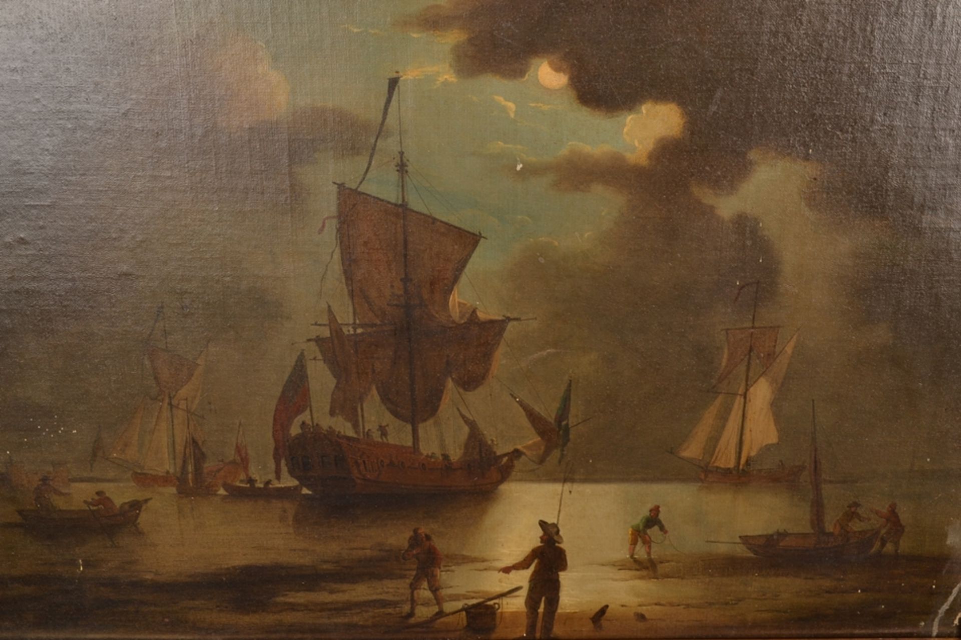 "Vor der Küste" liegendes Segelschiff. Gemälde, Öl auf Leinwand, unsignierte historisierende, - Bild 25 aus 25