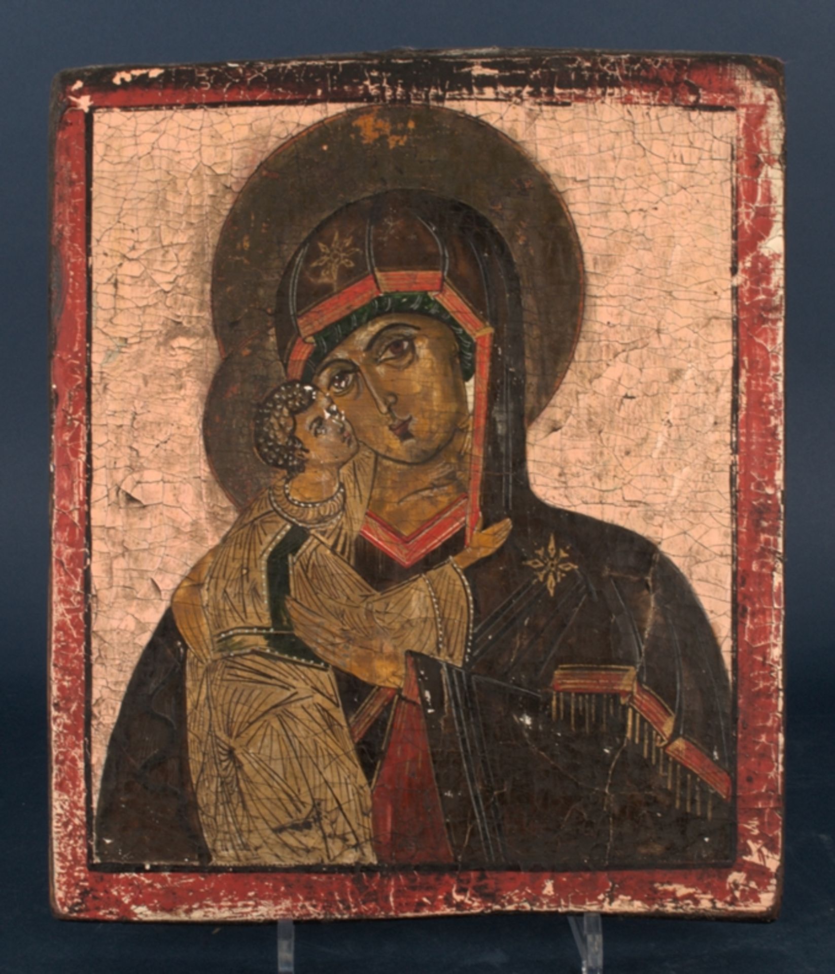 Alte oder antike, wohl griechische Ikone, 19./20. Jhd., Holztafel ca. 36,5 x 30 cm. "Maria mit dem