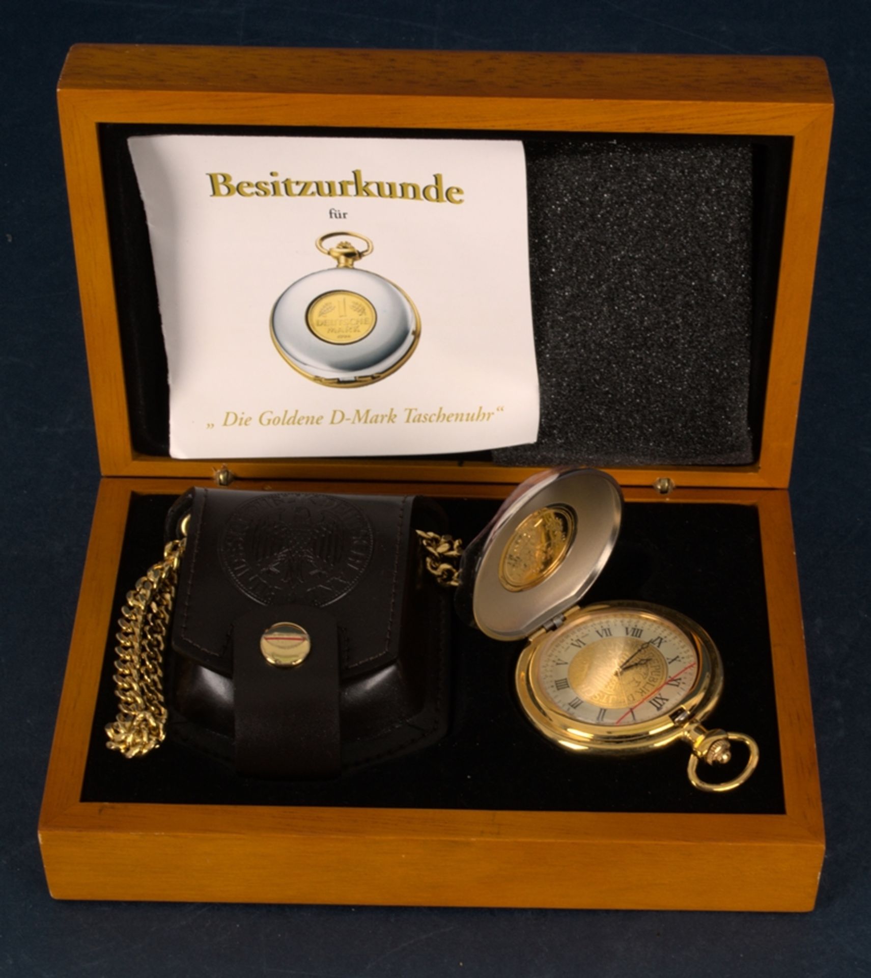 Ungewöhnliche Sprungdeckel-Taschenuhr mit Kette, Gürteltasche, Besitzerurkunde und orig. Holzbox " - Bild 2 aus 11