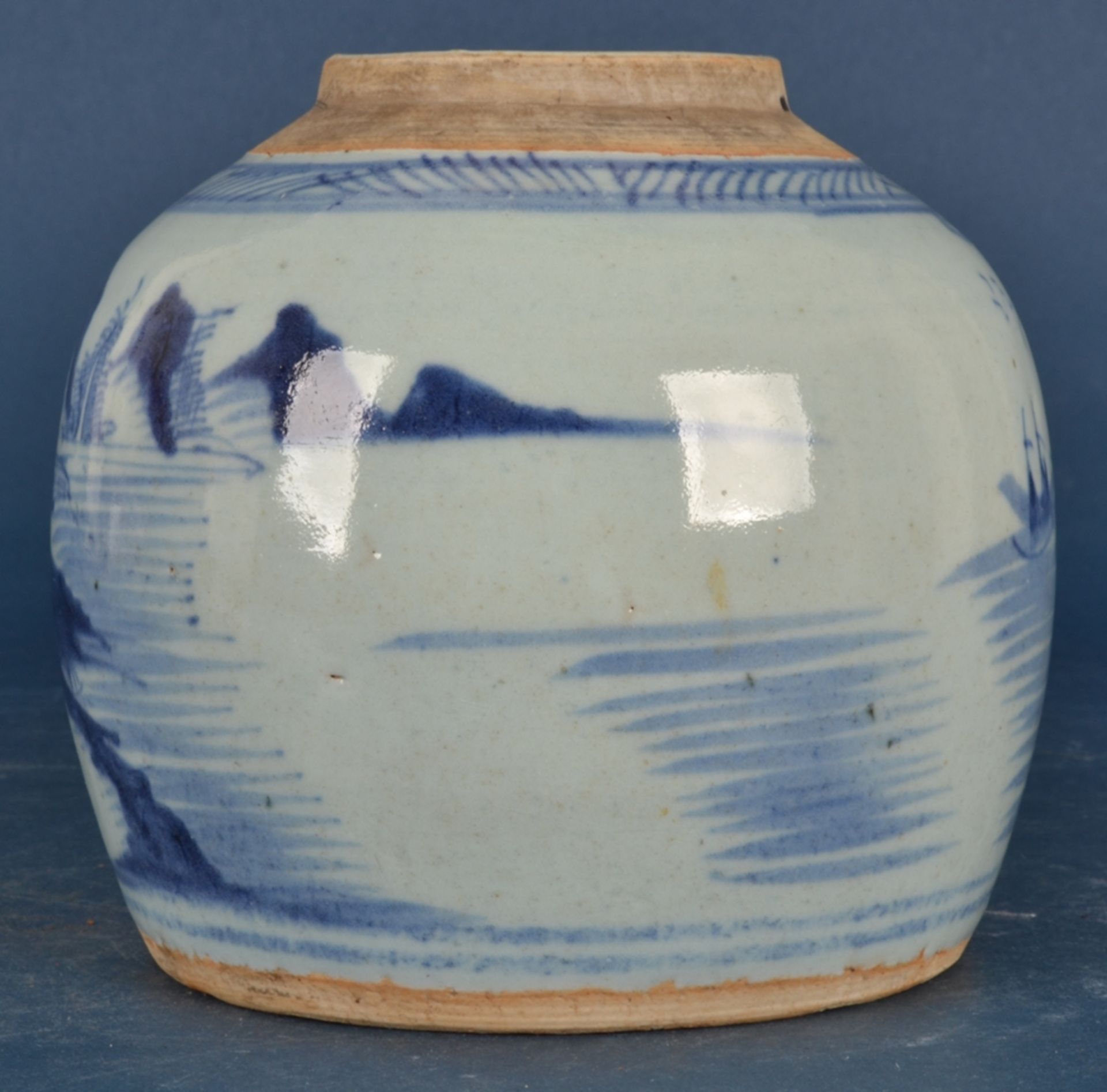 Antiker, chinesischer Ingwer-Jar/Ingwer-Topf. Blau-grauer Landschaftsdekor, alter vom Boden in die - Bild 2 aus 12