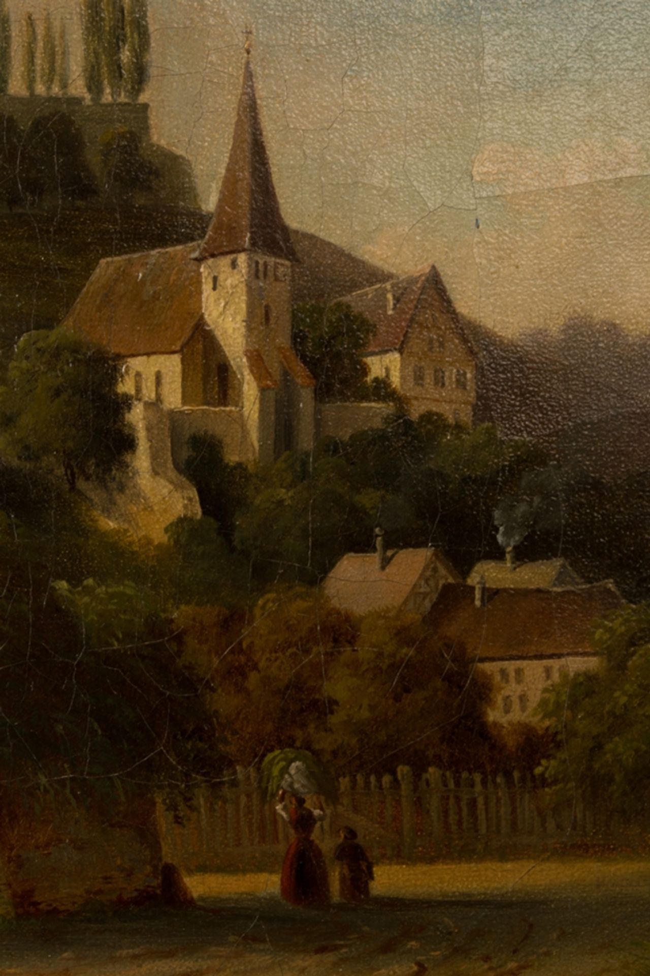 "Beilstein am Neckar" - Kleinformatiges Gemälde mit romantischer Ansicht des Ortes und der Burg, - Image 5 of 7