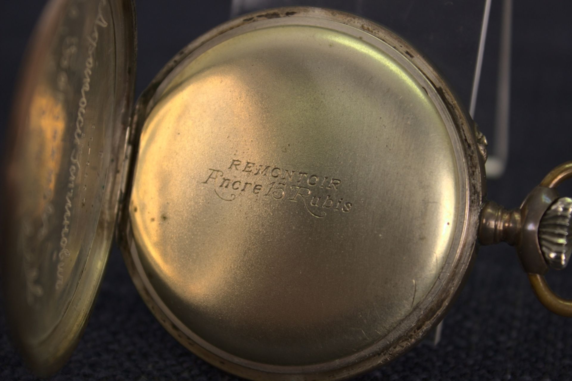 Antike silberne Taschenuhr um 1915/20, bez. "Remontoir - Ancre - 15 Rubis", Rückdeckel innenseitig - Image 5 of 8