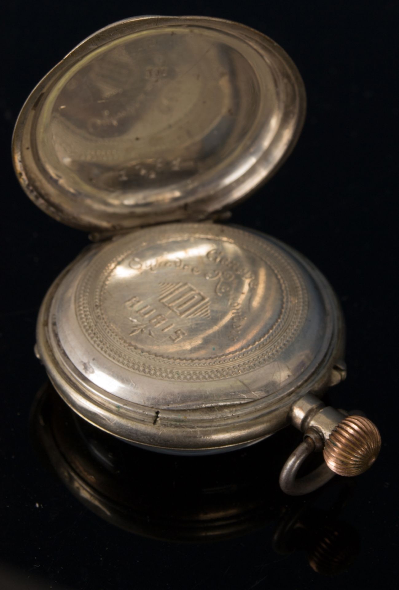 Antike silberne Damentaschenuhr, um 1900, Funktion ungeprüft. Durchmesser ca. 35 mm. - Image 3 of 7