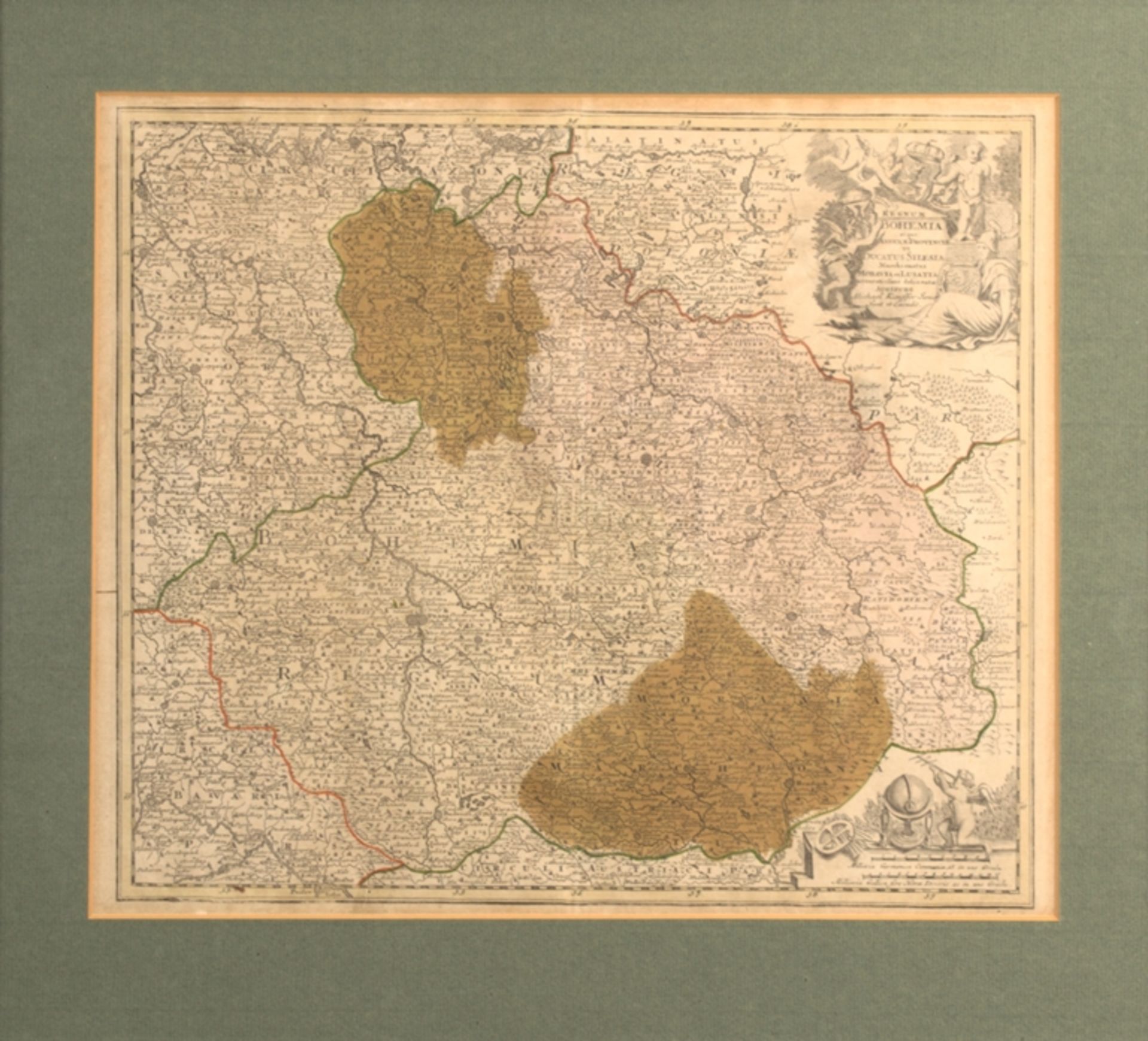 "REGNUM BOHEMIA", handkolorierte Kupferstichkarte des Michael Kauffer (1673 - 1766), 17./18. - Image 3 of 8