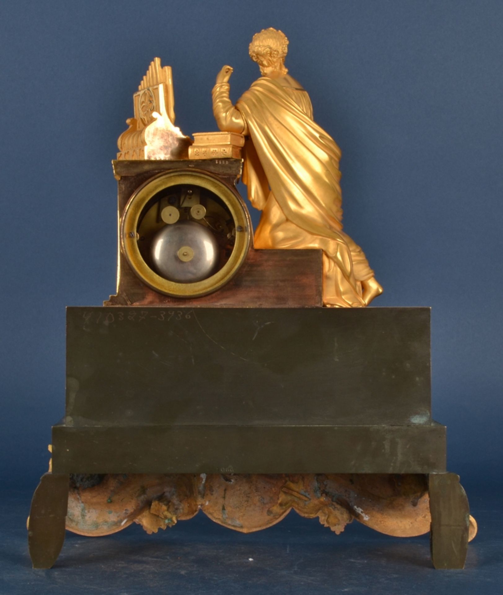 Antike französische Pendule/Kaminuhr um 1880/1900. Matt & glanzvergoldetes Gehäuse von - Bild 9 aus 21