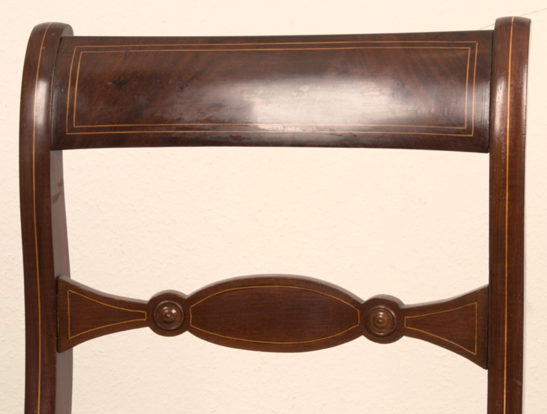 Folge / Satz von 5 eleganten Biedermeier-Stühlen, Mahagoni, Fadeneinlagen, ältere Restauration, - Bild 14 aus 15