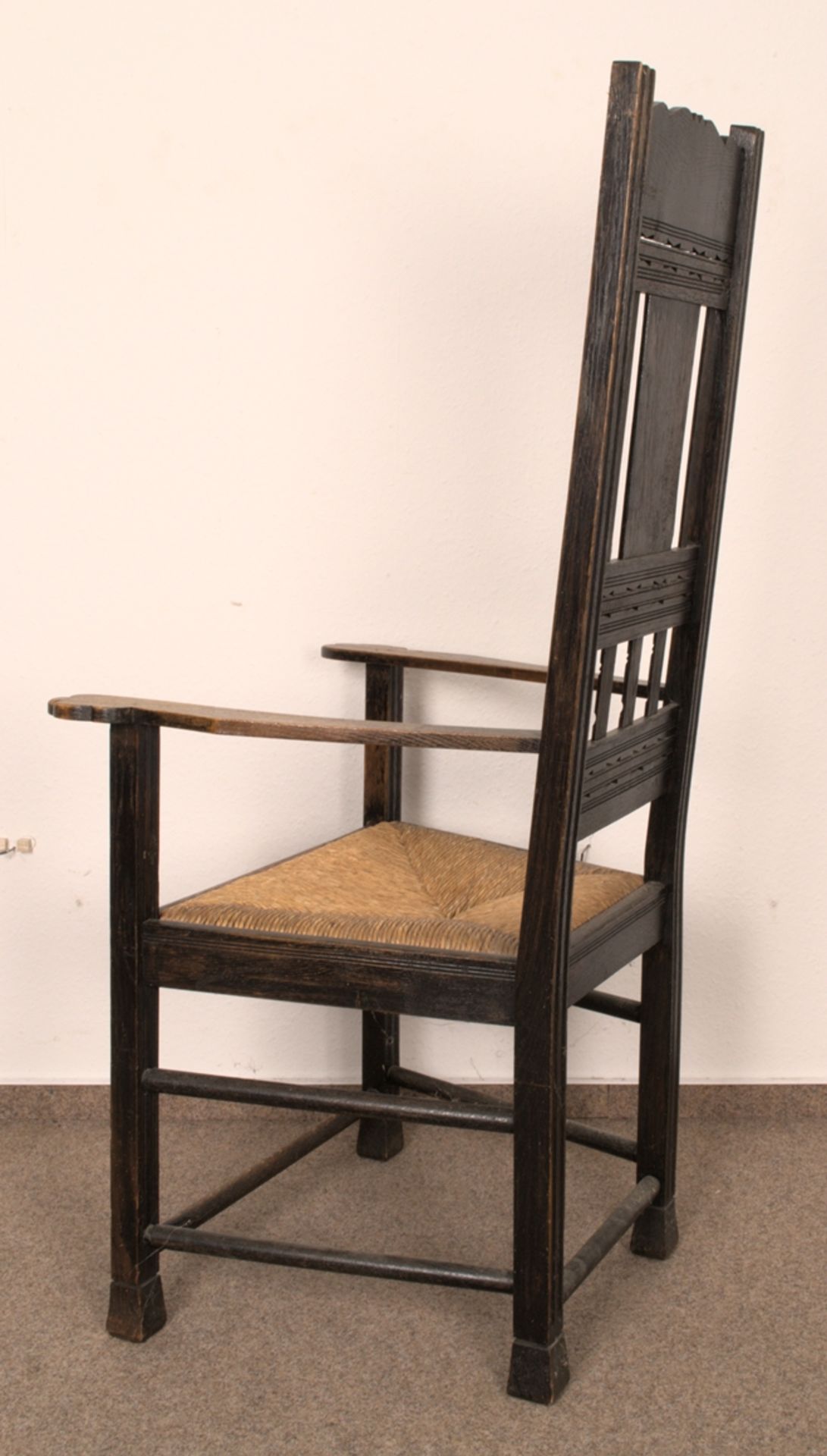 Antiker Hochlehner Armlehnstuhl, in Worpsweder-Manier gefertigter Eichenstuhl mit figürlich - Image 7 of 9