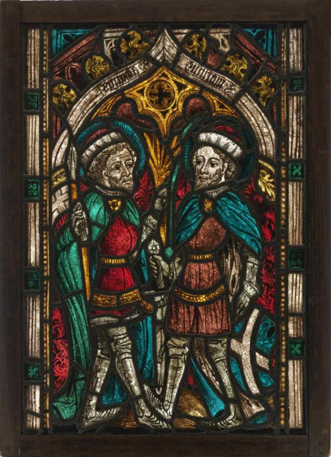 A glass pane with St. Marinus and Achatius