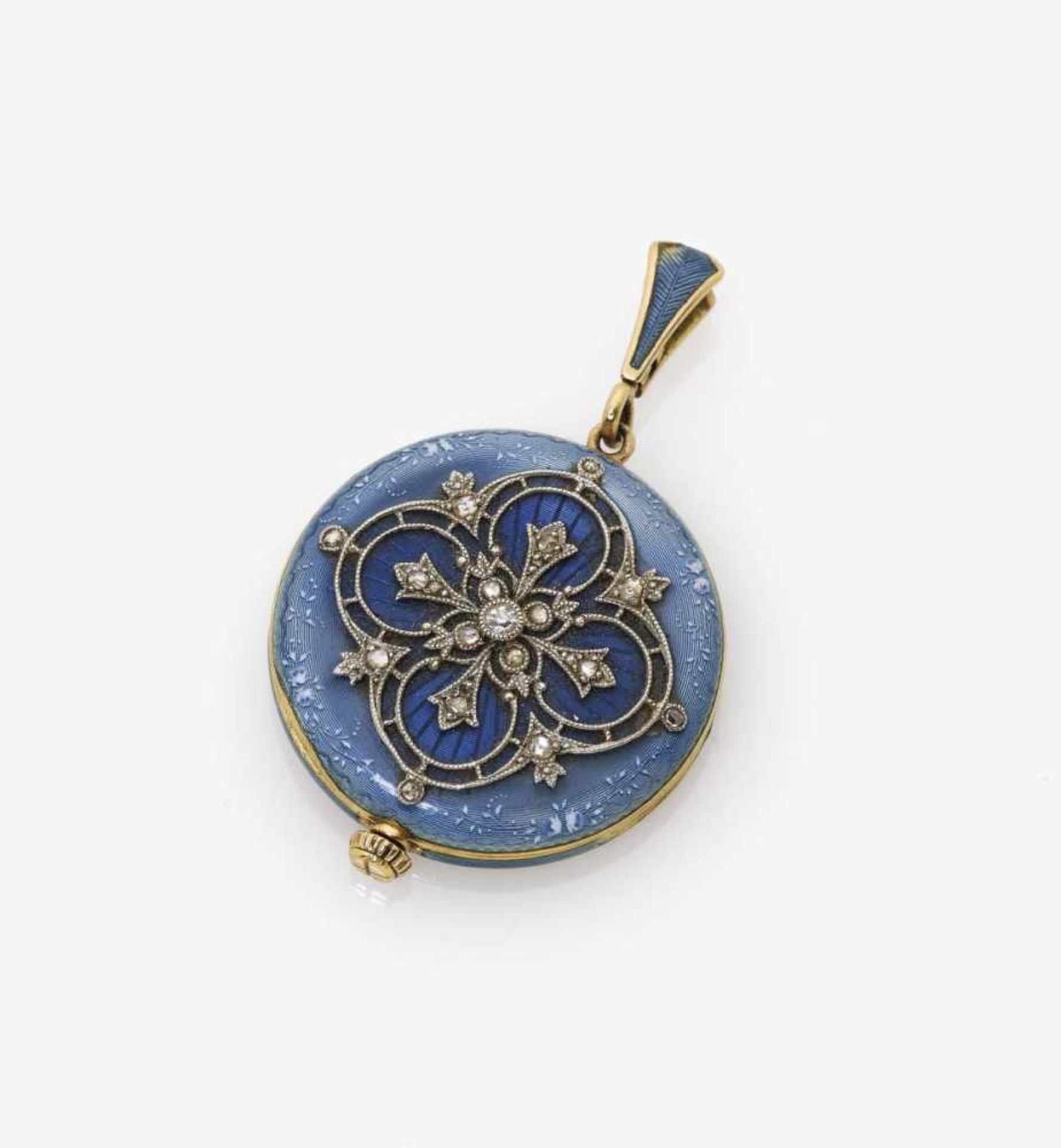 A Diamond and Blue Enamel Pendant/Small Pocket Watch - Bild 2 aus 2