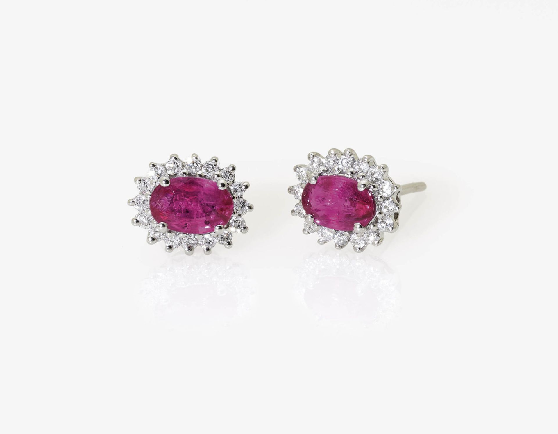 A Pair of Ruby and Diamond Ear Studs
