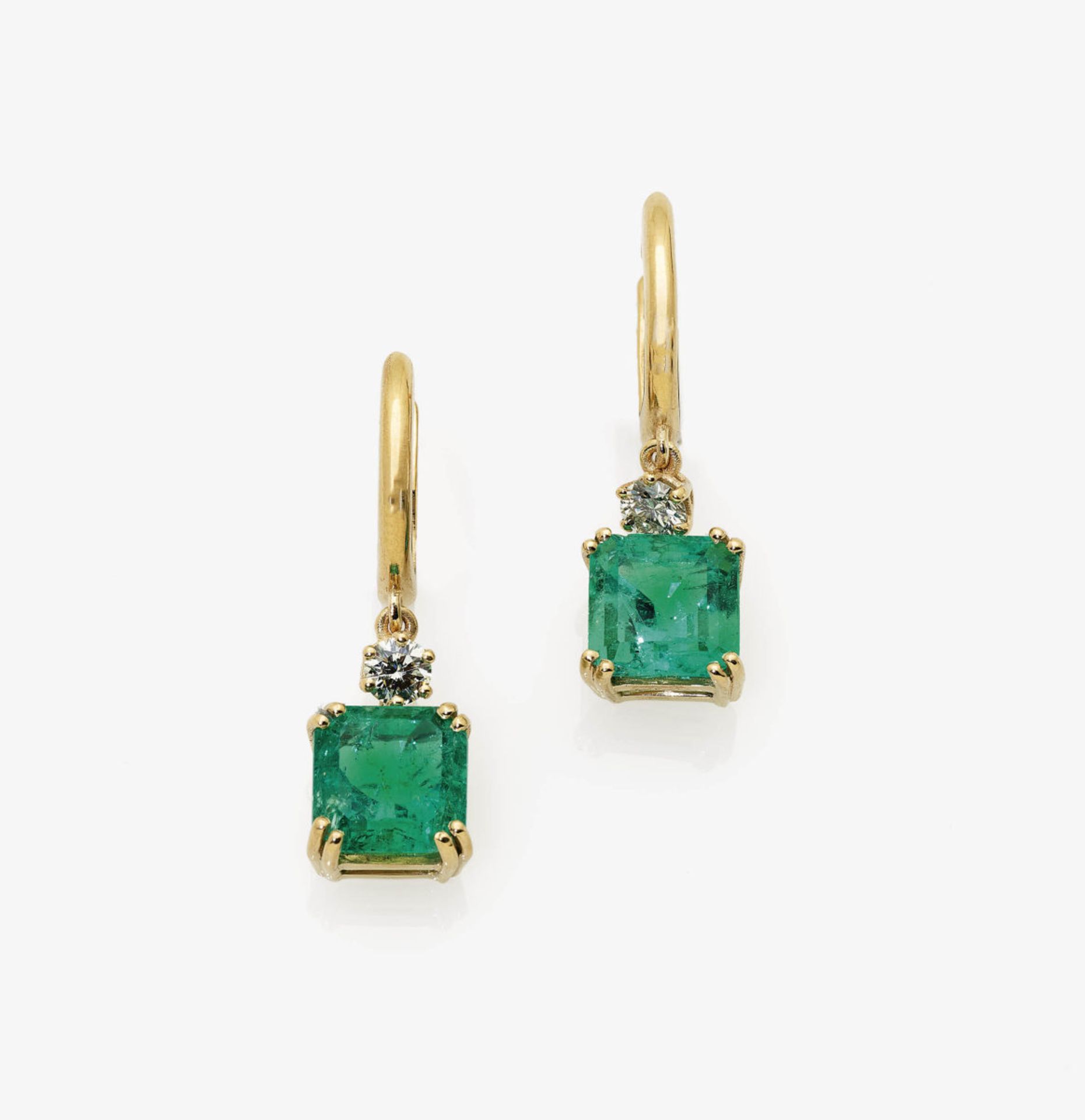 A Pair of Colombian-Emerald and Diamond Earrings