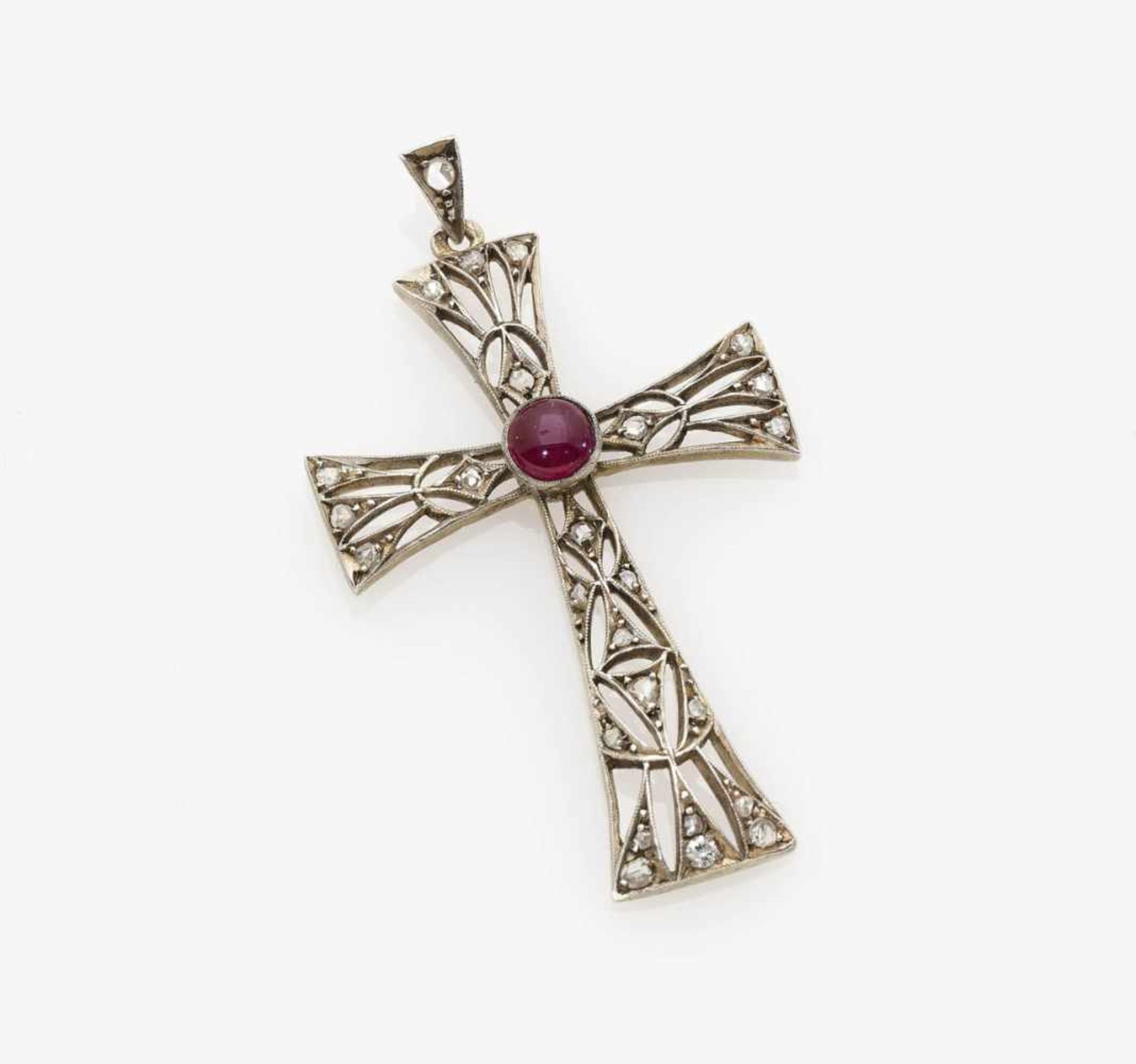 A Diamond and Ruby Cruciform Pendant