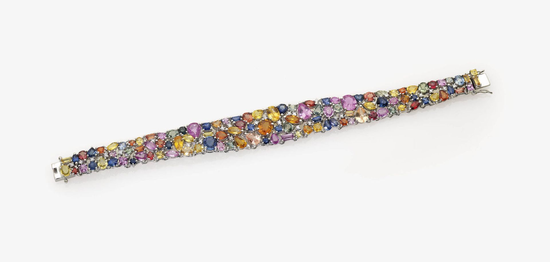 A Vari-Coloured Sapphire and Diamond Gold-Link Bracelet