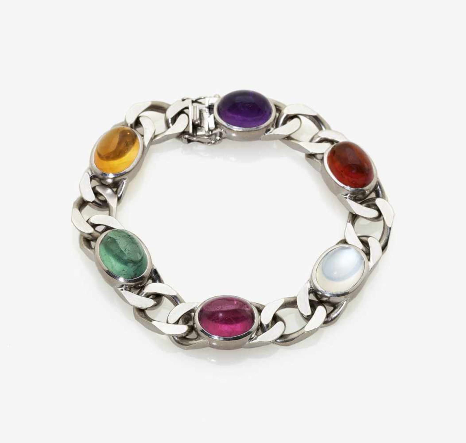 A Tourmaline, Amethyst and Moonstone Curb-Link Bracelet