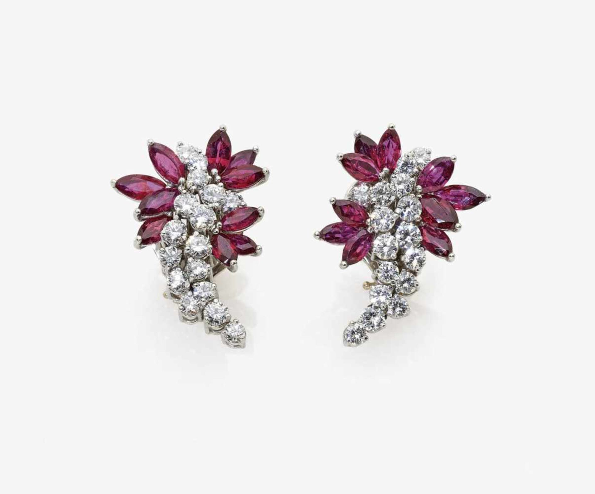 A Pair of Diamond and Ruby Earrings