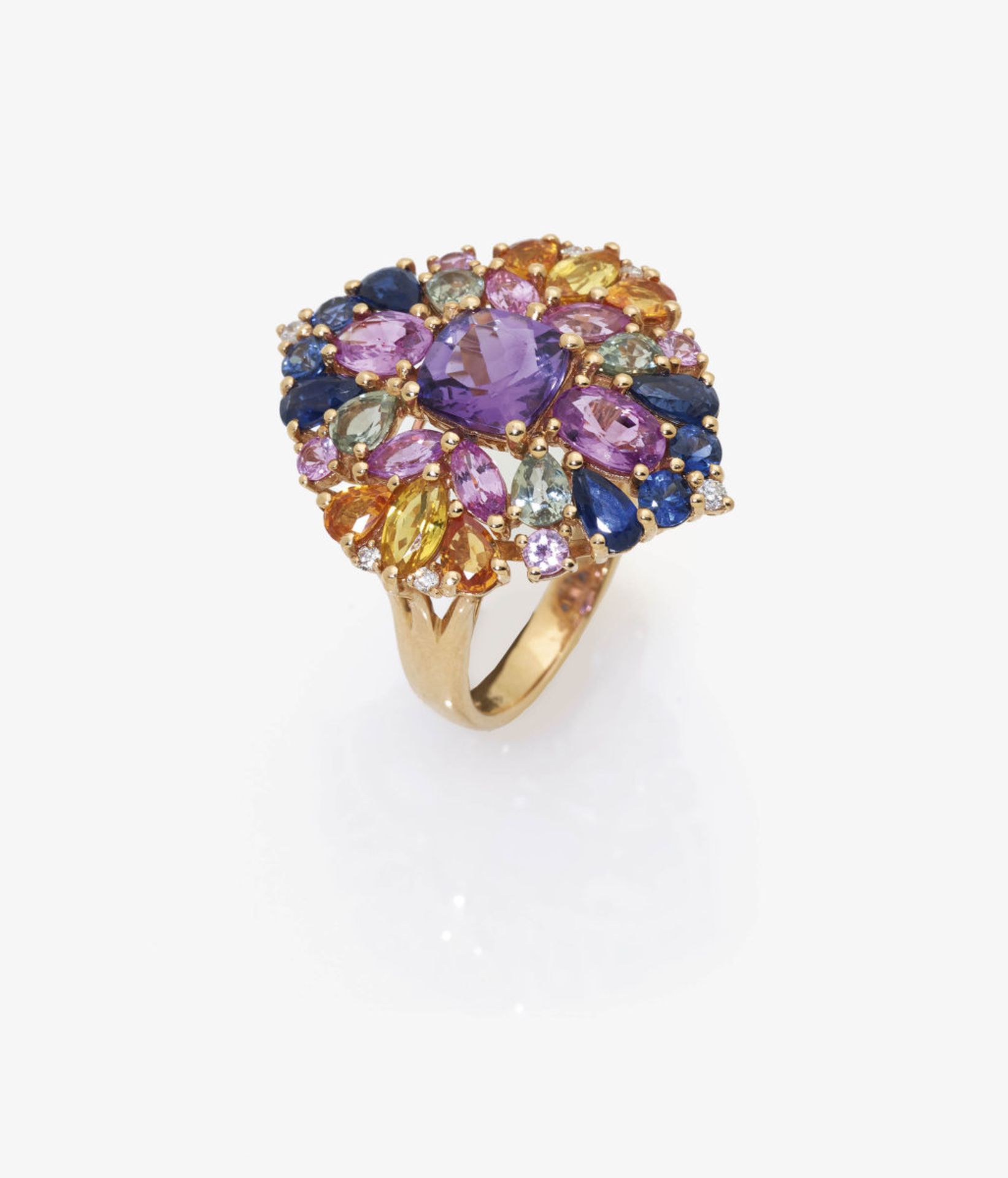 An Amethyst and Vari-Coloured Sapphire Cocktail Ring Germany, 2010s