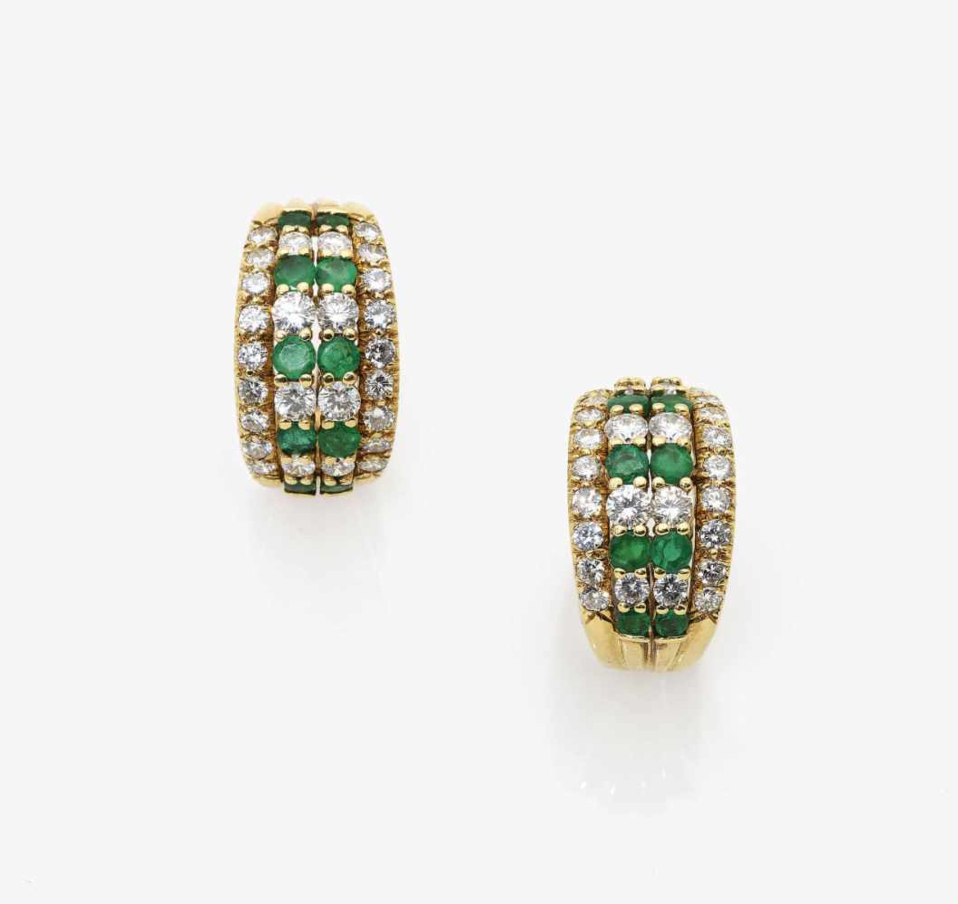 A Pair of Emerald and Diamond Ear Clips