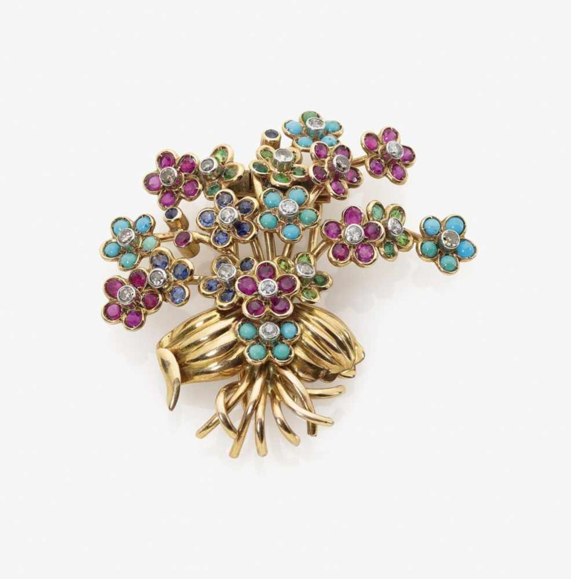 A Multi-Gemstone and Diamond set Floral Spray Brooch/Clothes Pin