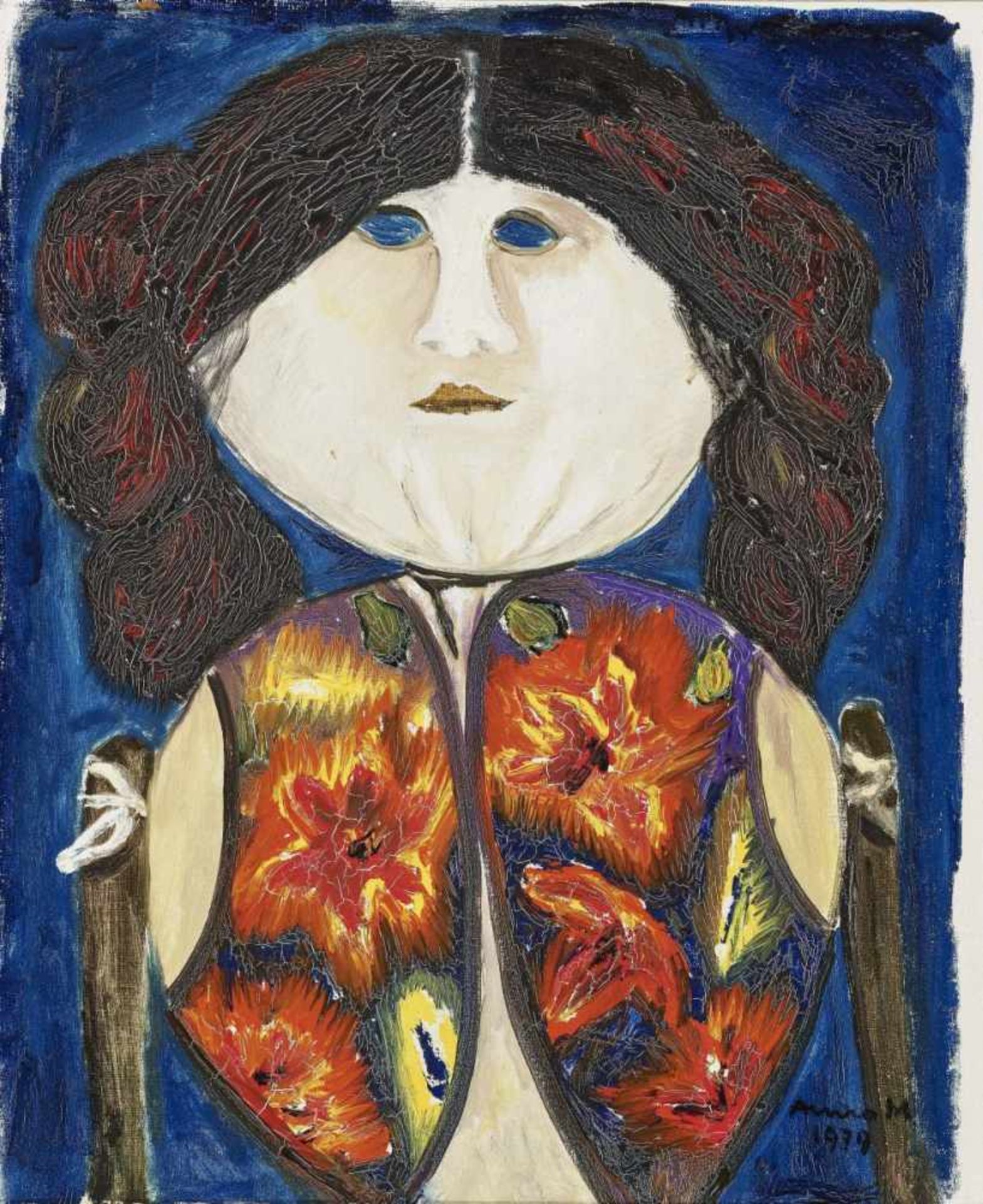 Margit, Anna1913 Borota - 1991 BudapestPuppe mit schwarzen Zöpfen. 1979 Öl auf Leinwand 47 x 38 cm