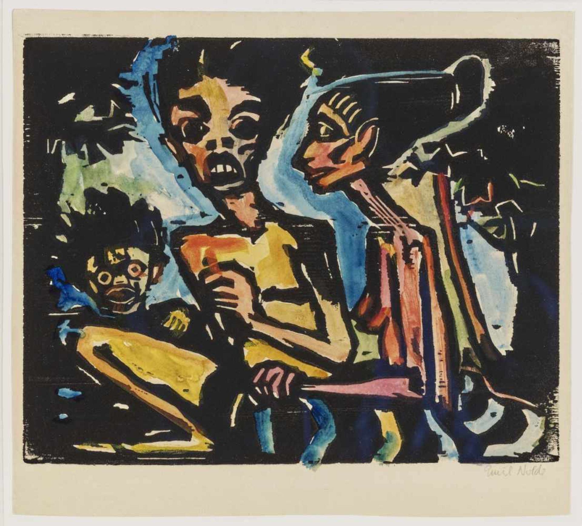 Nolde, Emil1867 Nolde/Kreis Tondern - 1956 SeebüllFamilie. 1917 Holzschnitt, eigenhändig