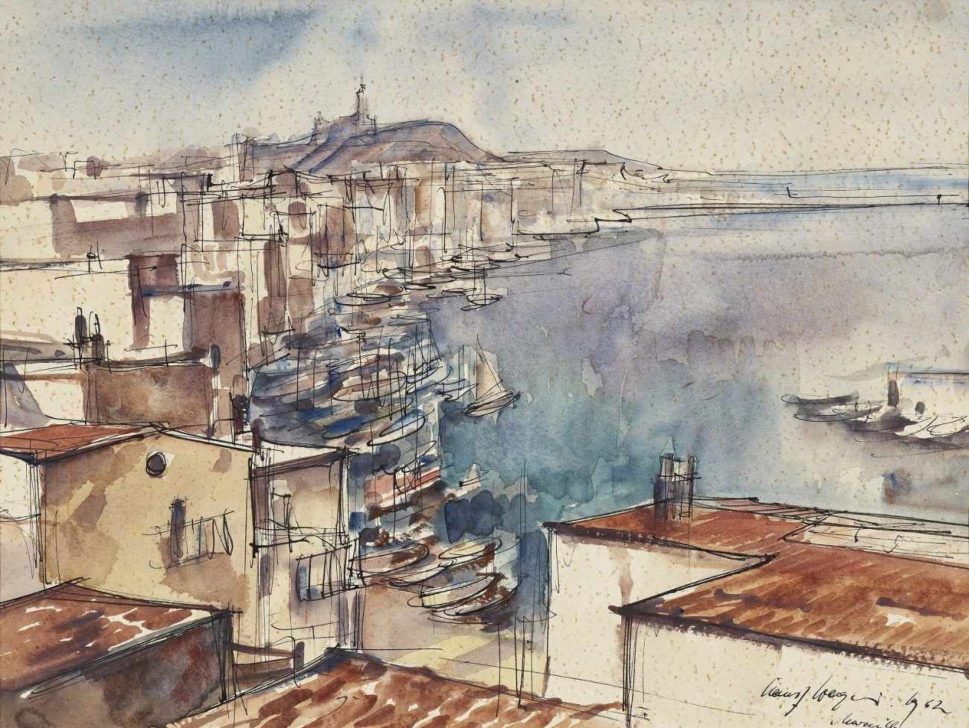 Wagner, Hansjörg1930 Berlin - 2013 MünchenMarseille. Paris. 1962 2 Mischtechniken (Aquarell,