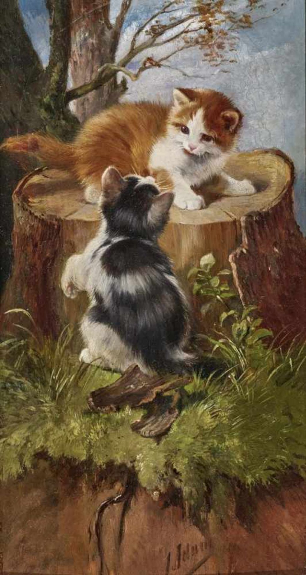 Adam d. J., Julius1852 München - 1913 ebendaZwei spielende Kätzchen an einem BaumstumpfR. u.