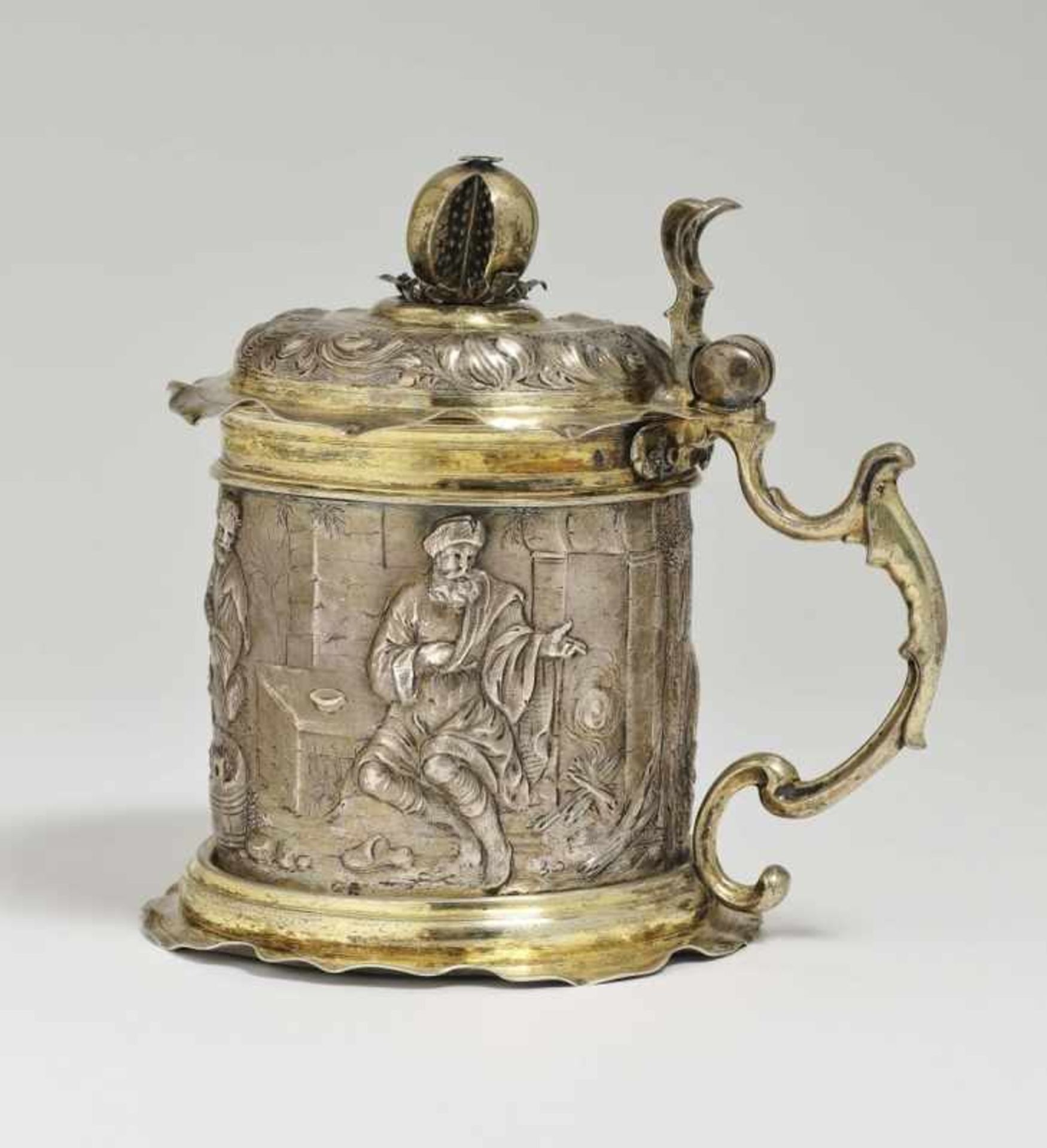 DeckelhumpenAugsburg, 1663 - 1666, Heinrich Mannlich Silber, teilvergoldet. Zylindrisch mit - Bild 2 aus 4