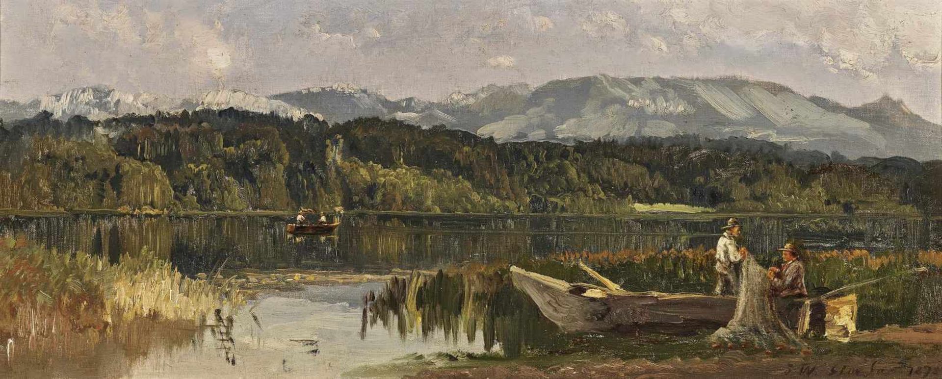 Wenglein, Josef1845 München - 1919 Bad TölzDer Simssee mit HochriesR. u. monogrammiert,