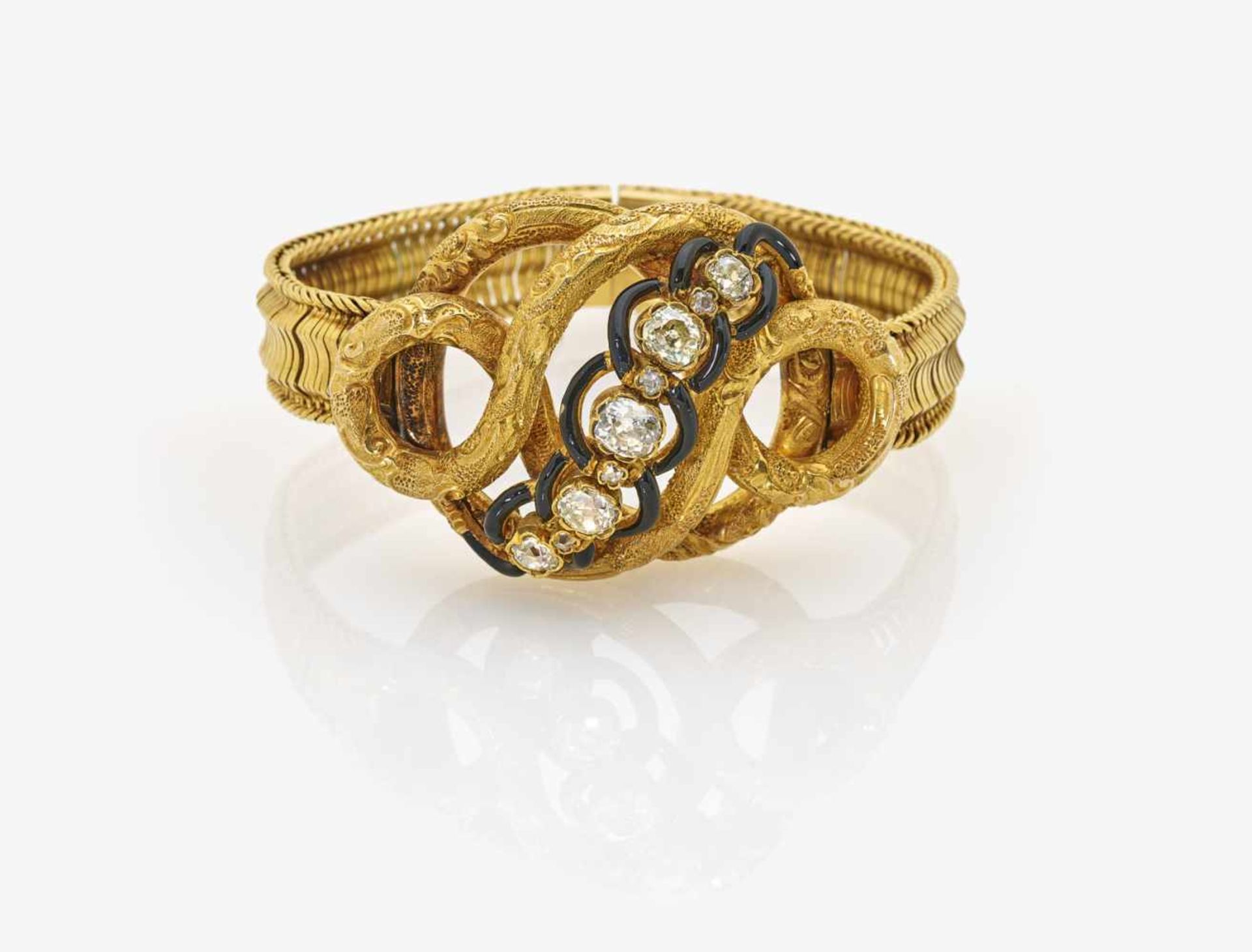 Armband mit Diamanten und EmailWohl Frankreich, um 1860 Golbgold 750/-, getestet. 9 Diamanten in