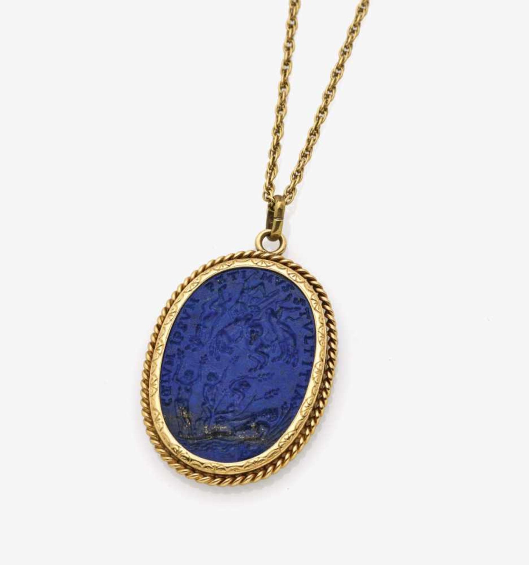 Anhänger mit Lapislazuli-GemmeFassung: Italien, 1970er Jahre. Gravuren der Gemme: Römisch und 16.