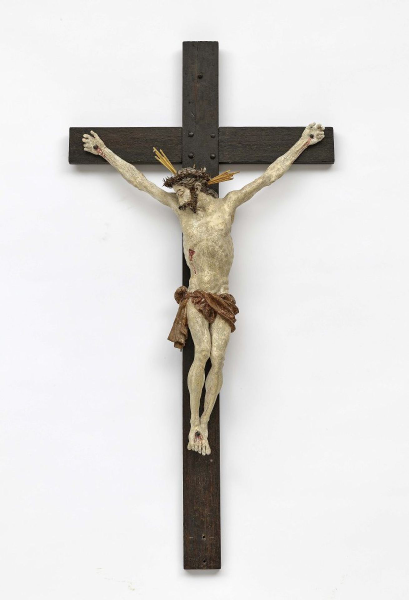 Kruzifix Kruzifix Bayern, um 1700 Dreinageltypus, das Haupt auf die rechte Schulter gesunken.