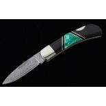 Damascus Malachite & Jet Custom Knife