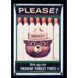 Smokey Bear U.S. Forest Service Porcelain Sign