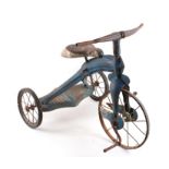 Mid 1900's Blue Painted Steel Toy Tricycle