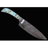 Navajo Wilson Dawes No. 8 Turquoise Damascus Knife