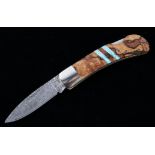 Spalted Beech Wood & Turquoise Damascus Knife