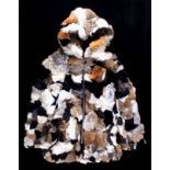 Patchwork Mixed Fur Coat with Fur-Lined Hood